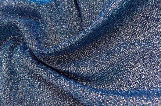 Трикотаж c люрексом и глиттером на плотной основе, синий