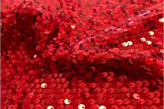 Бархат стрейч с пайетками, красный