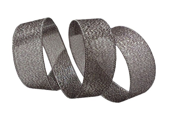 Лента-парча металлизированная, темно-коричневая с серебром, 25 мм
