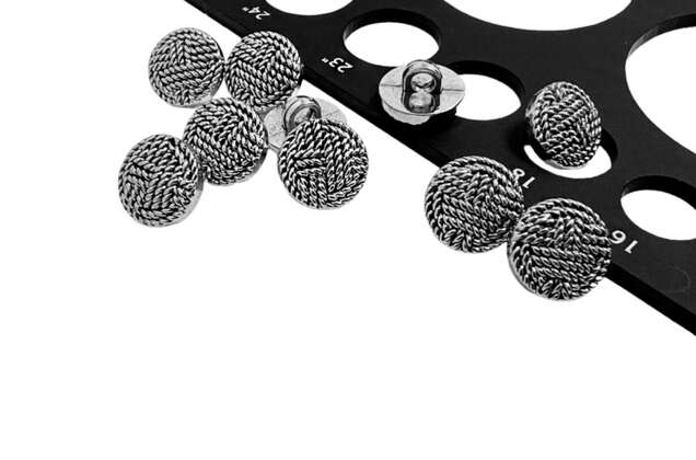 Пуговица пластиковая на ножке LA1724, темное серебро, 11.5 мм