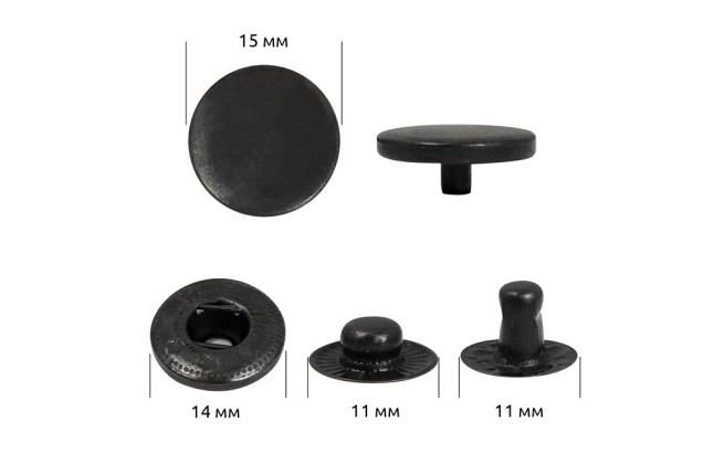 Кнопки нержавеющая сталь ALFA (S-образная) 15 мм, оксид, уп.10 шт.