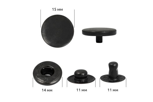 Кнопки нержавеющая сталь ALFA (S-образная) 15 мм, оксид, уп.10 шт.