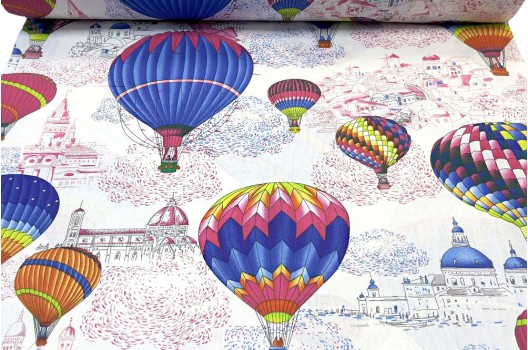 Ранфорс (поплин LUX) 240 см, Разноцветные воздушные шары над городом