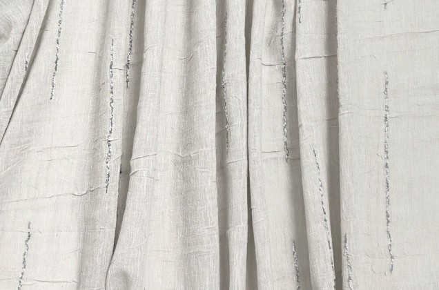 Тюль плотный с вышивкой под лен, бежево-серый, с утяжелителем, 300 см, Турция 4
