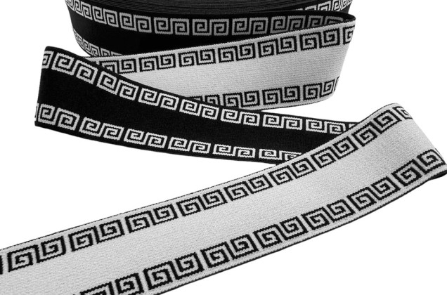 Резинка декоративная, 40 мм, Орнамент мелкий черно-серый 1