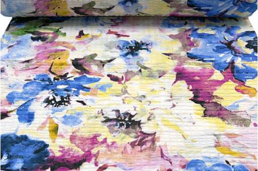 Ранфорс гофре (поплин LUX) 240 см, Акварельные цветы синие