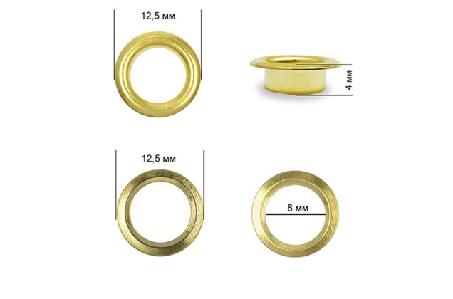 Люверсы для одежды №5 (8 мм), сталь, золото, 10 шт. 1