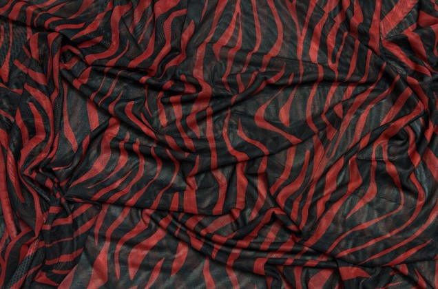 Сетка стрейч принтованная, Зебра красно-черная, 140 см 2