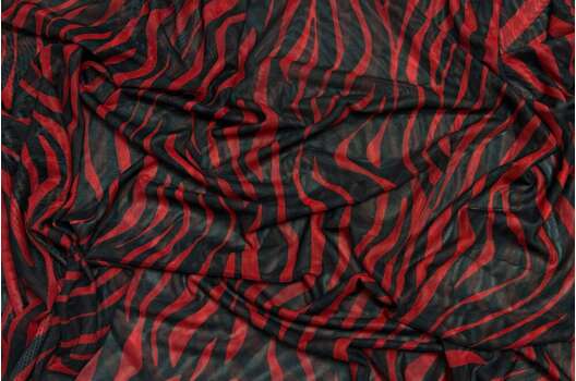 Сетка стрейч принтованная, Зебра красно-черная, 140 см