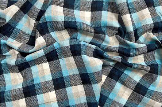 Рубашечная фланель, Клетка серо-голубая с синим (Т303.10), 145 см