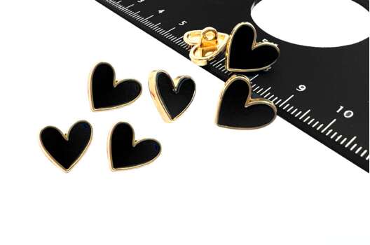 Пуговица металлическая на ножке ME S-2012, Сердечко черное с золотым, 13 мм