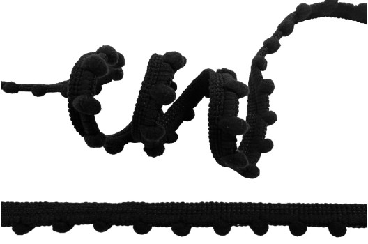 Тесьма с помпонами, 15 мм, черная