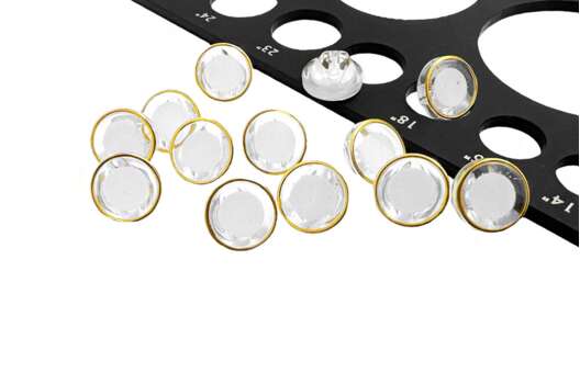 Пуговица пластиковая на ножке B304, прозрачная с золотым, 11.5 мм