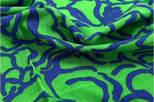 Штапель, Цветочный водевиль сине-салатовый, Турция