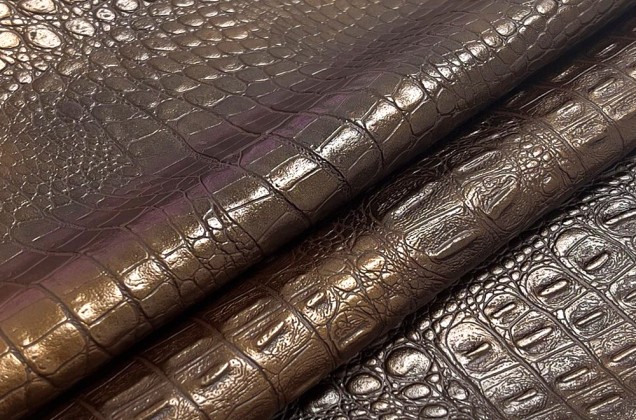 Мебельная экокожа Крокодил TIMSAH, коричневая бронза (3270), Турция