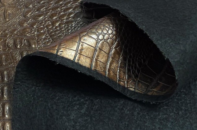 Мебельная экокожа Крокодил TIMSAH, коричневая бронза (3270), Турция 3
