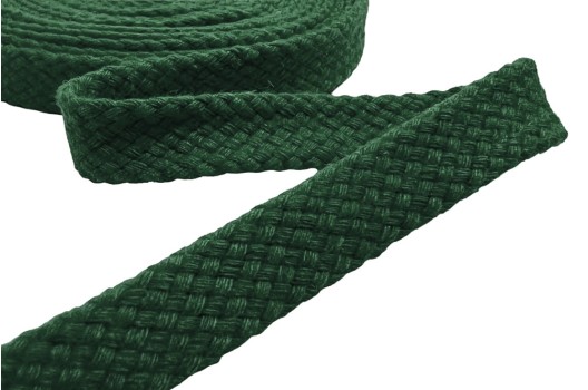 Шнур плоский х/б, турецкое плетение, темно-зеленый (019), 10 мм