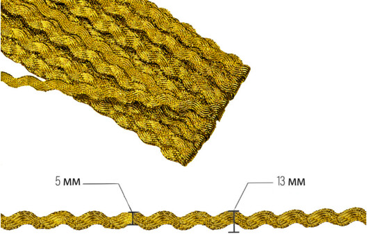 Тесьма металлизированная Вьюнчик, волна золотистая, 5 мм