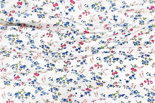 Лен с хлопком костюмный 06С226, Весенние цветочки на белом