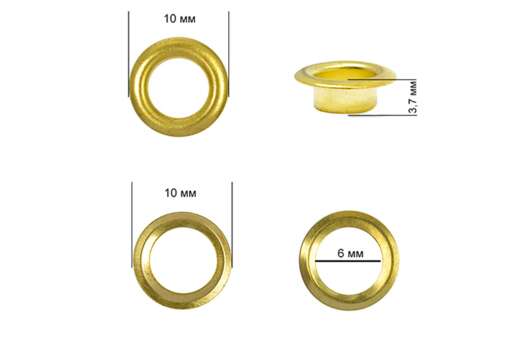 Люверсы для одежды N4 (6 мм), золотые, 10 шт.