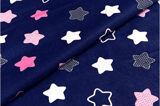 Польский хлопок, Бело-розовые звезды на темно-синем, 160 см