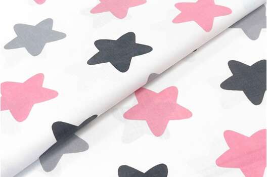 Польский хлопок, Серо-розовые звезды на белом, 160 см