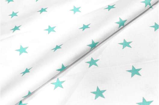 Польский хлопок, Мятные звезды на белом, 160 см