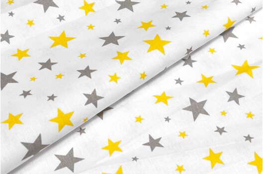 Польский хлопок, Желто-серые звезды на белом, 160 см
