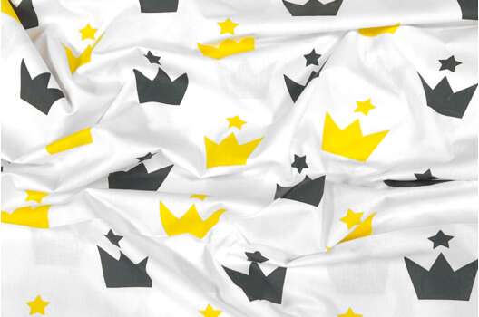 Польский хлопок, Желтые и черные короны на белом, 160 см