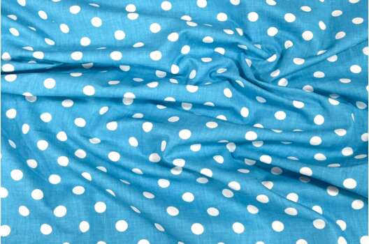 Польский хлопок, Белый горох на ярко-голубом, 160 см