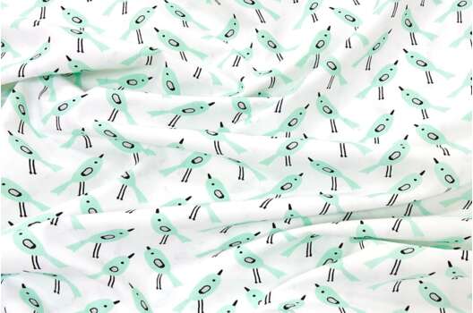 Рубашечный хлопок, Птички салатовые на белом, Польша