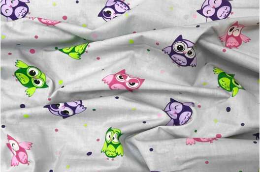 Польский хлопок, Разноцветные совушки на сером, 160 см