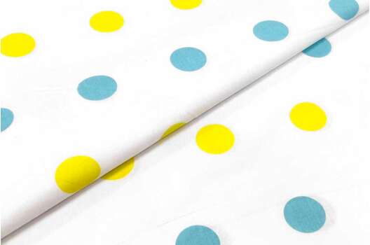 Польский хлопок, Желтый и голубой горох на белом, 160 см