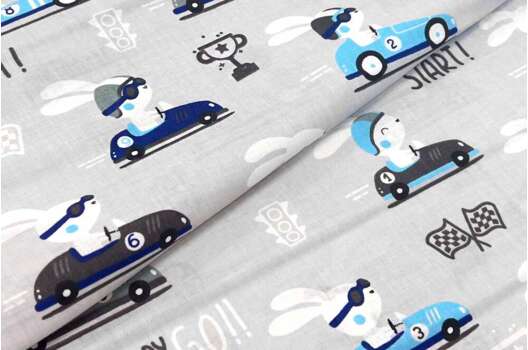 Польский хлопок, Зайки гонщики серые, 160 см