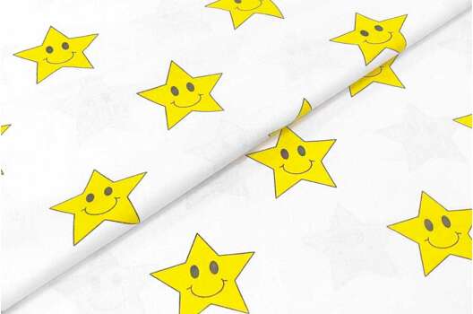 Польский хлопок, Довольные звездочки на белом, 160 см