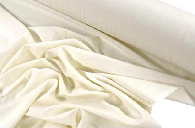 Лен с хлопком сорочечный (00С34), эффект мятости, сливочный (584)