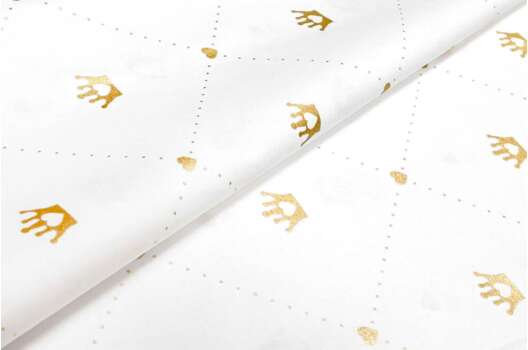 Ранфорс 240 см с глиттером, Маленькие золотые короны на белом