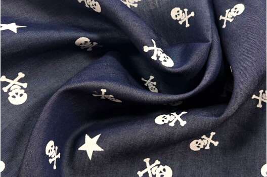 Рубашечный хлопок с вискозой, Черепушки на темно-синем (184038/42), Италия
