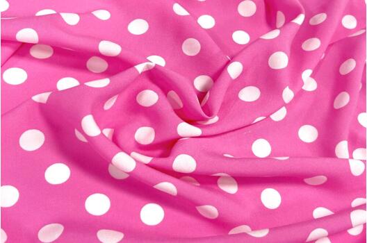 Штапель, Белый горох 1.5 см на розовом, Турция