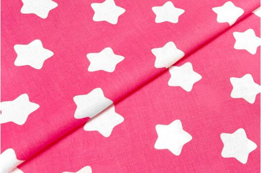 Польский хлопок, Белые звезды на ярко-розовом, 160 см