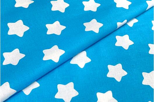 Польский хлопок, Белые звезды на ярко-голубом, 160 см