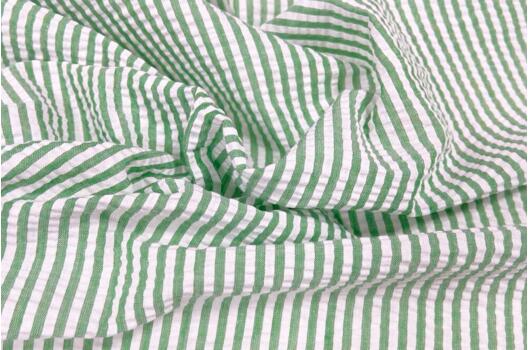 Рубашечный хлопок жатый (сирсакер), Полоска 3 мм зеленая (178488), Италия