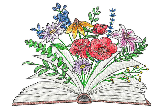 Машинная вышивка, Книга и цветы