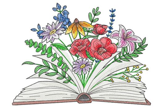 Машинная вышивка, Книга и цветы