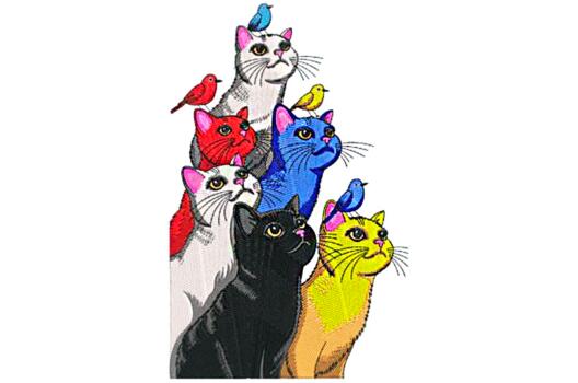Машинная вышивка, Котики с птичками