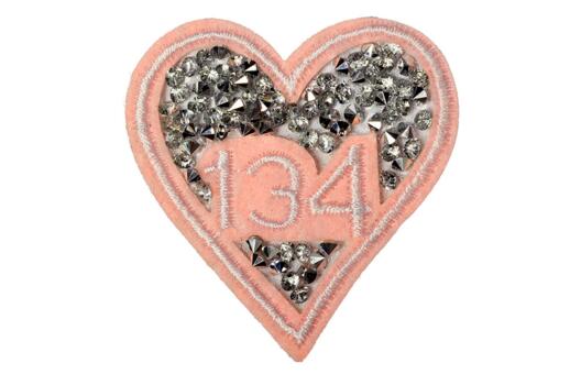 Термоаппликация, Сердце розовое со стразами, 5х5.5 см