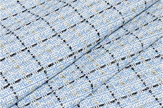 Костюмный Твид в стиле Шанель, бело-голубой, Турция