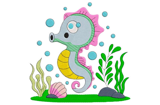 Машинная вышивка, Морской конек