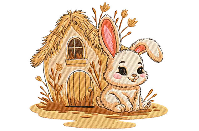 Машинная вышивка, Кролик в домике