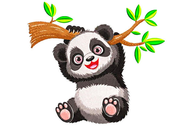 Машинная вышивка, Панда на ветке